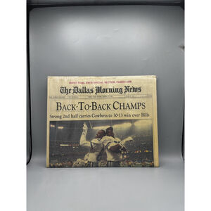1994 Dallas Cowboys Back to Back Super Bowl Champions Collectable Newspaper